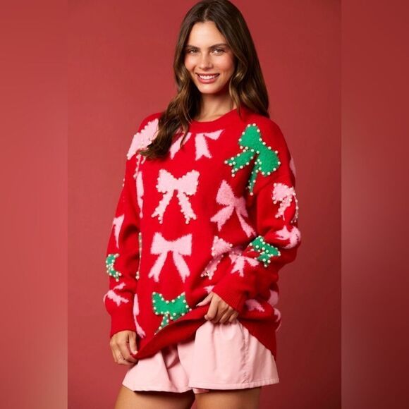 900. PEARL AND BOW EMBELLISHED SWEATER - Picture 7 of 11